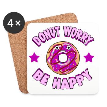 Cooles Donut Shirt 'Don't Worry be happy' - Untersetzer (4er-Set) - Weiß - Vorne