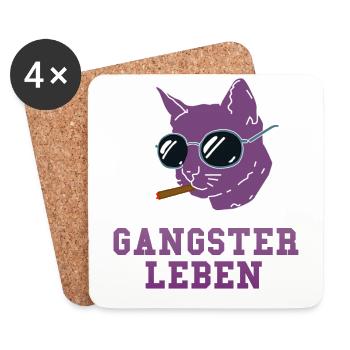 Gangster Cat - Untersetzer (4er-Set) - Weiß - Vorne