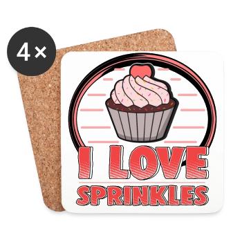 Schönes Cupcake/ Muffin Shirt "I love sprinkles" - Untersetzer (4er-Set) - Weiß - Vorne