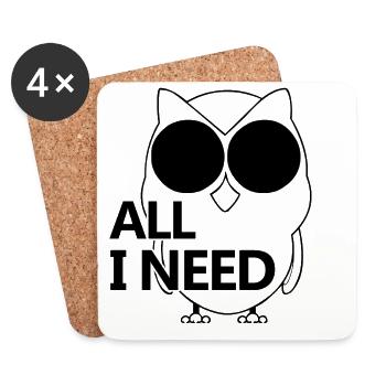 Eule - All I Need - Untersetzer (4er-Set) - Weiß - Vorne