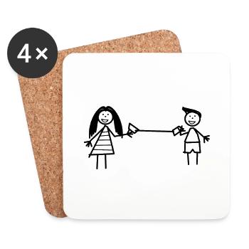 Young girl playing friendship tin phone - Coasters (set of 4) - white - Front