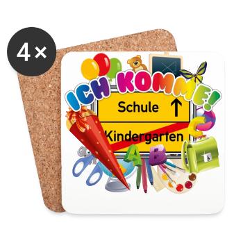 Kita-Abgänger - Hallo Schule, ich komme! - Untersetzer (4er-Set) - Weiß - Vorne