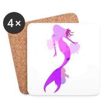 Sirène don mer natation créatures fabuleuses - Dessous de verre (lot de 4) - blanc - Devant