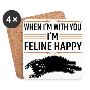 When I'm with you I'm feline happy - Coasters (set of 4) - white - Front