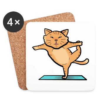 Katze beim Sport - Untersetzer (4er-Set) - Weiß - Vorne
