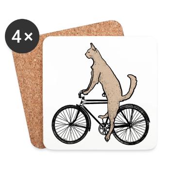 Katze auf dem Fahrrad - Untersetzer (4er-Set) - Weiß - Vorne