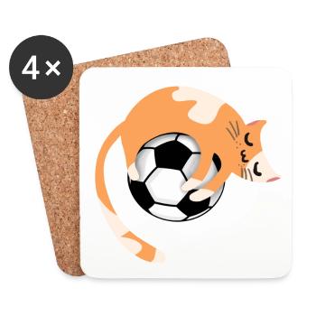 Katze mit Fußball - Untersetzer (4er-Set) - Weiß - Vorne