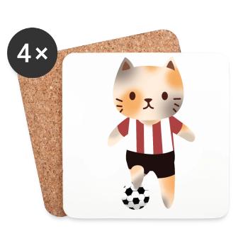 Katze mit Fußball - Untersetzer (4er-Set) - Weiß - Vorne