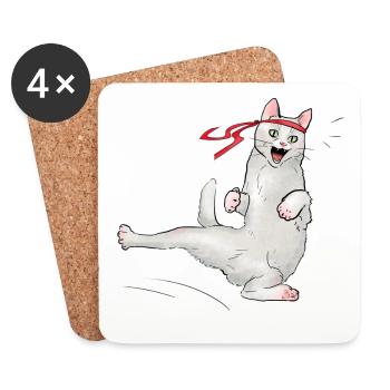 Katze beim Karate - Untersetzer (4er-Set) - Weiß - Vorne