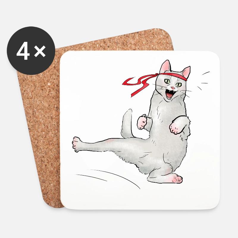 Katze beim Karate - Untersetzer (4er-Set) - Weiß