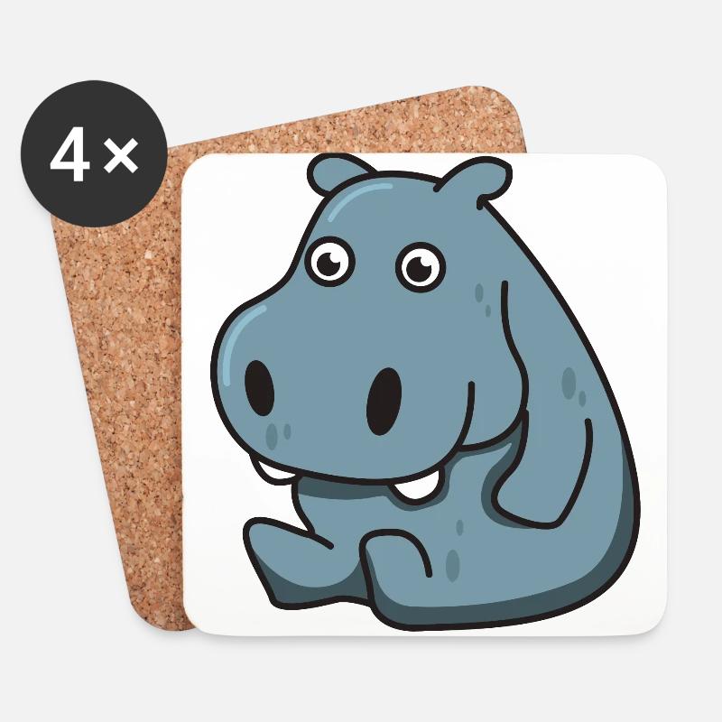 Nilpferd Geschenk Hippo Tier comic niedlich Kind - Untersetzer (4er-Set) - Weiß