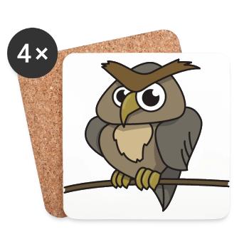 Eule Comic Geschenk Vogel Ast Wald Kind Natur Uhu - Untersetzer (4er-Set) - Weiß - Vorne