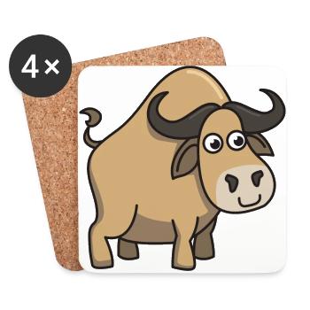 Buffalo cartoon gift animal child horns animals bull - Coasters (set of 4) - white - Front