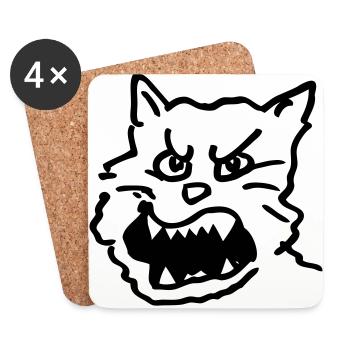 Katze / Kater / böse, brüllend / groar - Untersetzer (4er-Set) - Weiß - Vorne