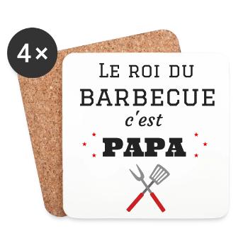 t-shirt fete des pères roi du barbecue c'est papa - Dessous de verre (lot de 4) - blanc - Devant