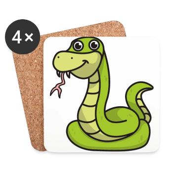 Snake cartoon gift animal snakes green - Coasters (set of 4) - white - Front