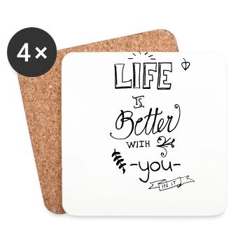 Life is better with you handlettering - Coasters (set of 4) - white - Front