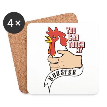 Tu peux toucher mon coq - Dessous de verre (lot de 4) - blanc - Devant