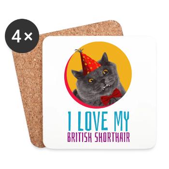 Britsch Shorthair Geburtstag Hut Fliege Geschenk - Untersetzer (4er-Set) - Weiß - Vorne
