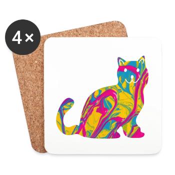Bunte Britsch Shorthair Katze Geschenk - Untersetzer (4er-Set) - Weiß - Vorne