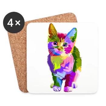 Bunte Katze - Untersetzer (4er-Set) - Weiß - Vorne