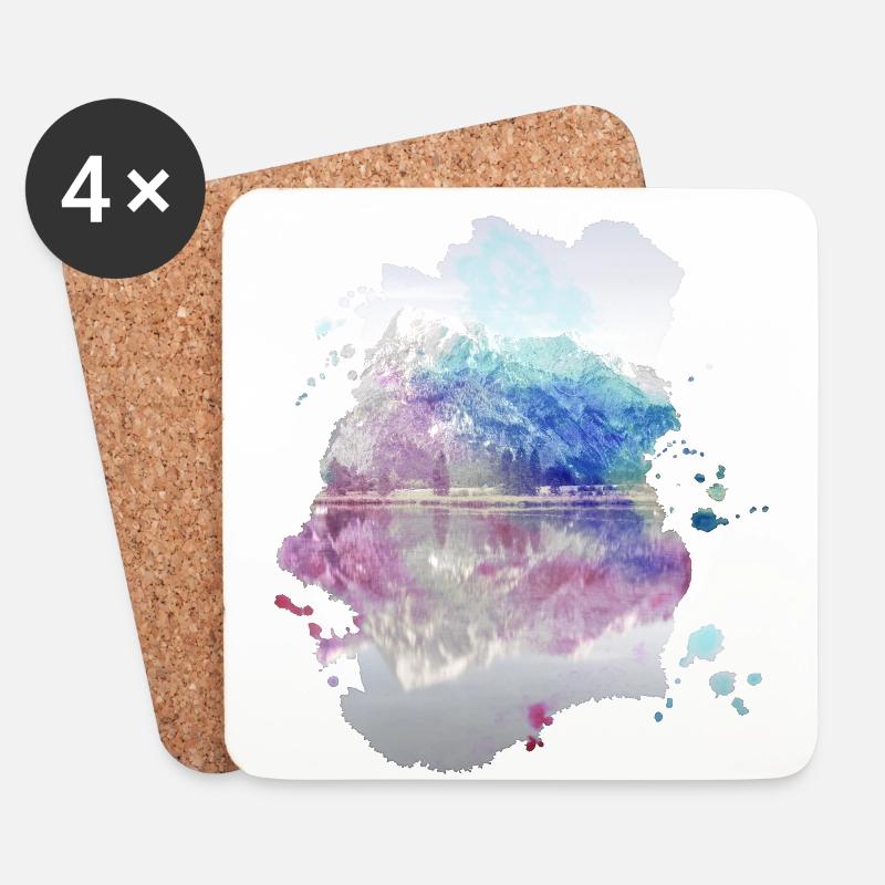 Fantasy Spiegel See Berge Farben Bunt Geschenk - Untersetzer (4er-Set) - Weiß