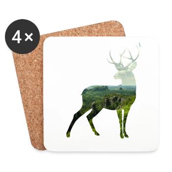 Hirsch Silhoutte - Untersetzer (4er-Set) - Weiß - Vorne