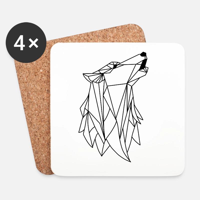 Wolf Origami - Untersetzer (4er-Set) - Weiß