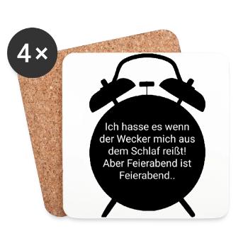 Feierabend - Wecker Design - Untersetzer (4er-Set) - Weiß - Vorne