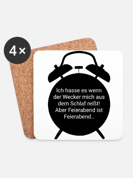 Feierabend - Wecker Design - Untersetzer (4er-Set) - Weiß