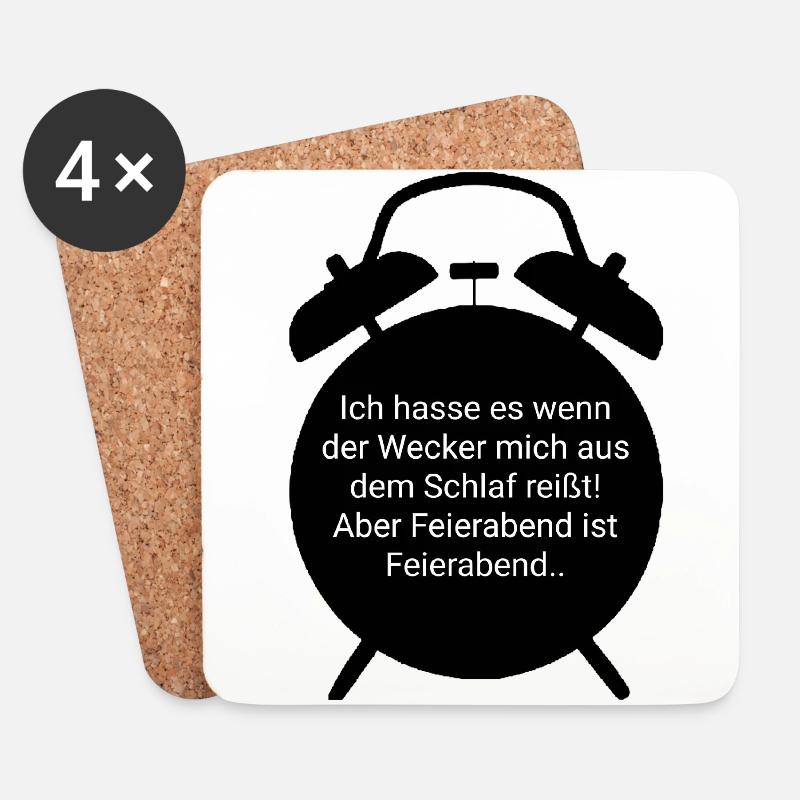 Feierabend - Wecker Design - Untersetzer (4er-Set) - Weiß