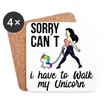 Chemise drôle Licorne marchent Désolé cadeau Licorne - Dessous de verre (lot de 4) - blanc - Devant