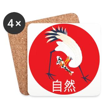 Japan Kranich und Koi - Untersetzer (4er-Set) - Weiß - Vorne