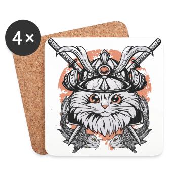 Combat chat Koi - Dessous de verre (lot de 4) - blanc - Devant