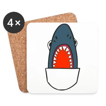 Requin dans le sac I Requin sur la plage Été - Dessous de verre (lot de 4) - blanc - Devant