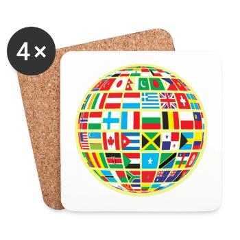 Carte du monde globe terrestre globe pays drapeaux continents - Dessous de verre (lot de 4) - blanc - Devant