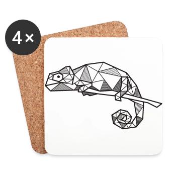 Hipster géométrique de cadeau de lézard de caméléon - Dessous de verre (lot de 4) - blanc - Devant