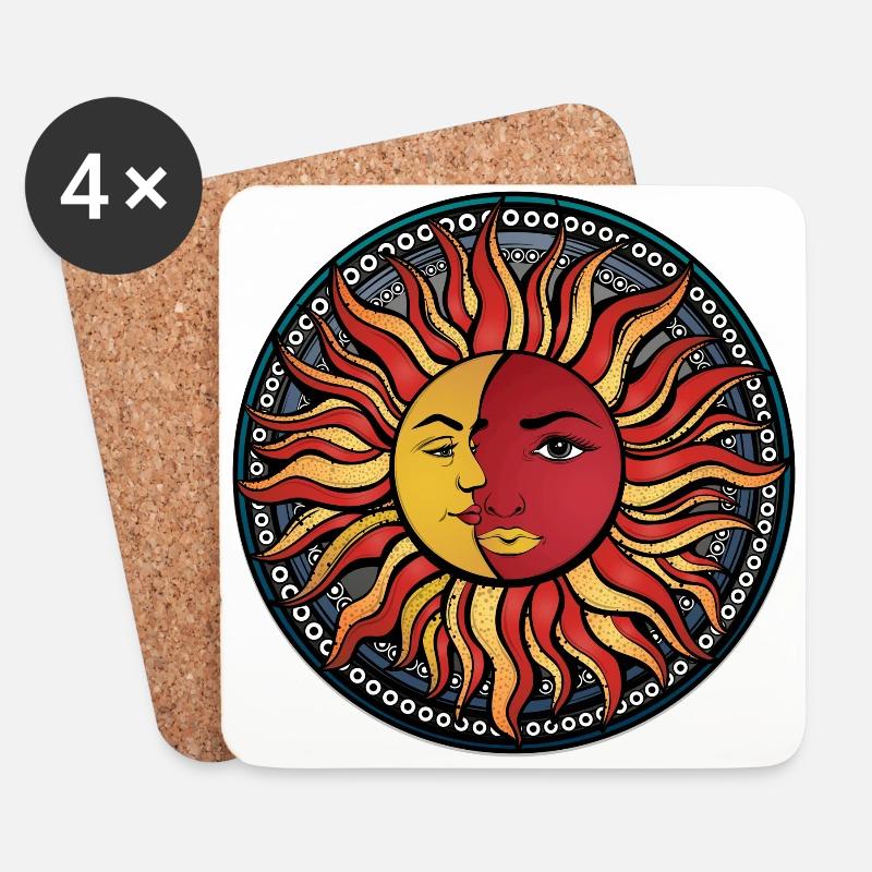 Mandala Kombination Sonne Mond Sun & Moon No.3 - Untersetzer (4er-Set) - Weiß