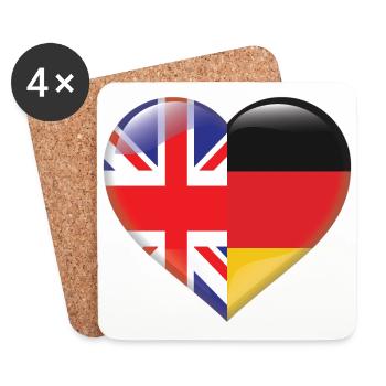 Coeur drapeau Angleterre Allemagne allemand cadeau - Dessous de verre (lot de 4) - blanc - Devant