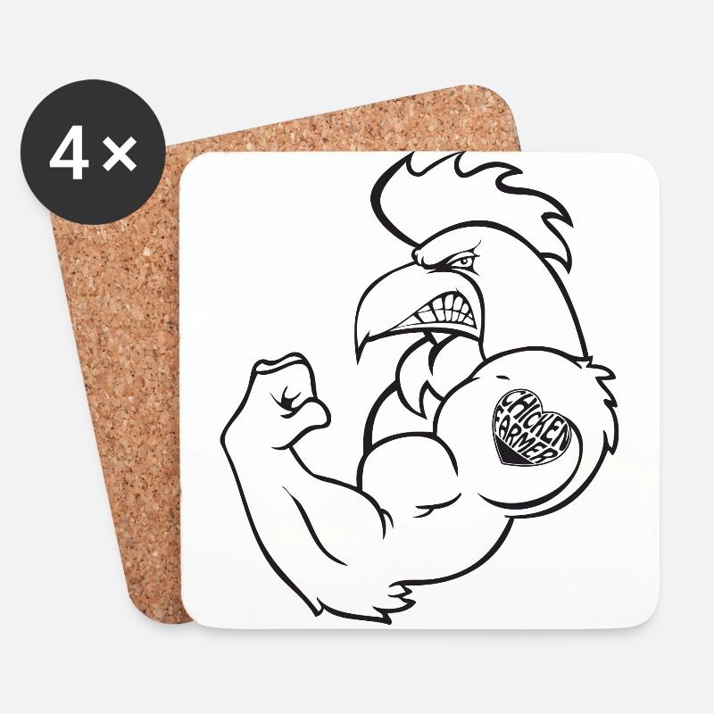 Huhn und Hahn - strong rooster - Untersetzer (4er-Set) - Weiß