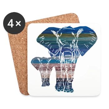 Famille d'éléphants colorés - Dessous de verre (lot de 4) - blanc - Devant