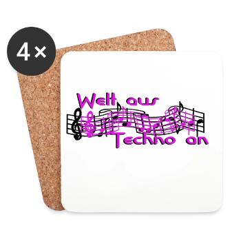 Welt aus Techno an Schriftzug - Untersetzer (4er-Set) - Weiß - Vorne