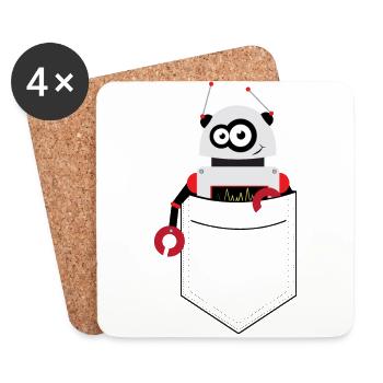 cute robot in pocket, shirt pocket printed - Coasters (set of 4) - white - Front