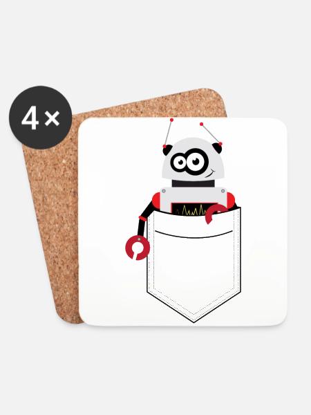 süßer Roboter in Tasche , Hemdtasche aufgedruckt - Untersetzer (4er-Set) - Weiß