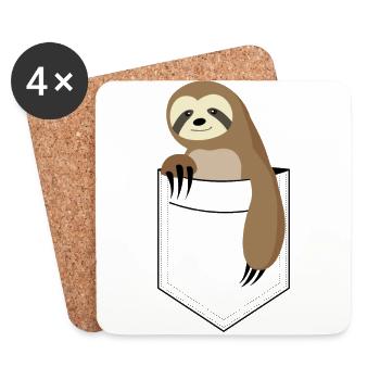 mignon paresseux dans le sac, poche de chemise imprimé - Dessous de verre (lot de 4) - blanc - Devant