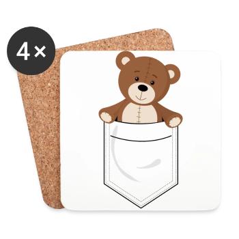 cute teddy in pocket, shirt pocket printed - Coasters (set of 4) - white - Front