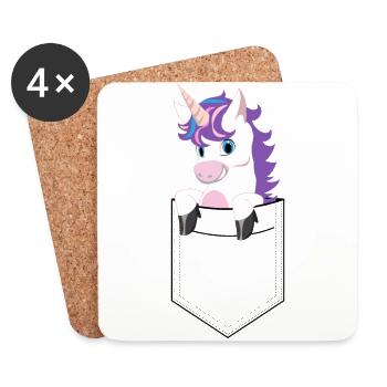 cute unicorn in pocket, shirt pocket printed - Coasters (set of 4) - white - Front