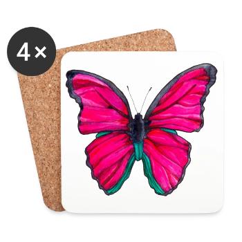 Pinker Schmetterling - Untersetzer (4er-Set) - Weiß - Vorne