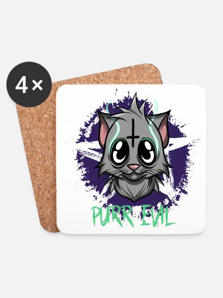 Purr Evil - Satanic Cat Pentagram - Coasters (set of 4) - white