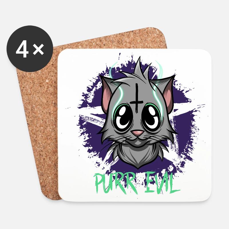 Purr Evil - Satanic Cat Pentagram - Untersetzer (4er-Set) - Weiß